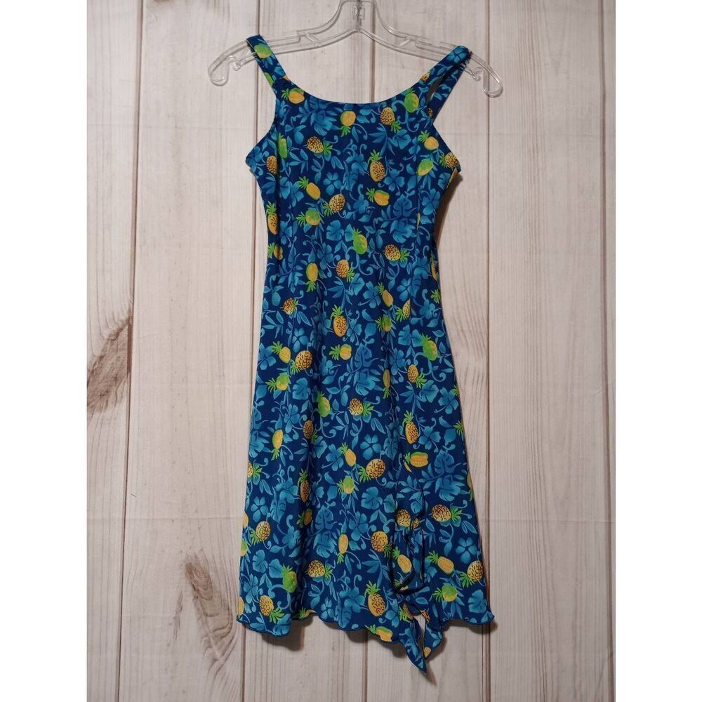 Jonathan Martin Blue Pineapple Floral Ruffle Hem Mini Dress Size 10 Tropical